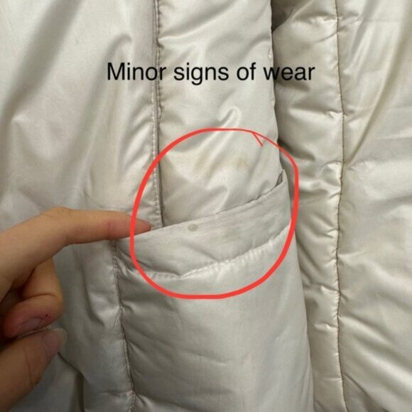 Mackage Cream Mid-length Down WOOL Leather Puffer jacket Coat with Fur Hood sz S - Picture 12 of 15